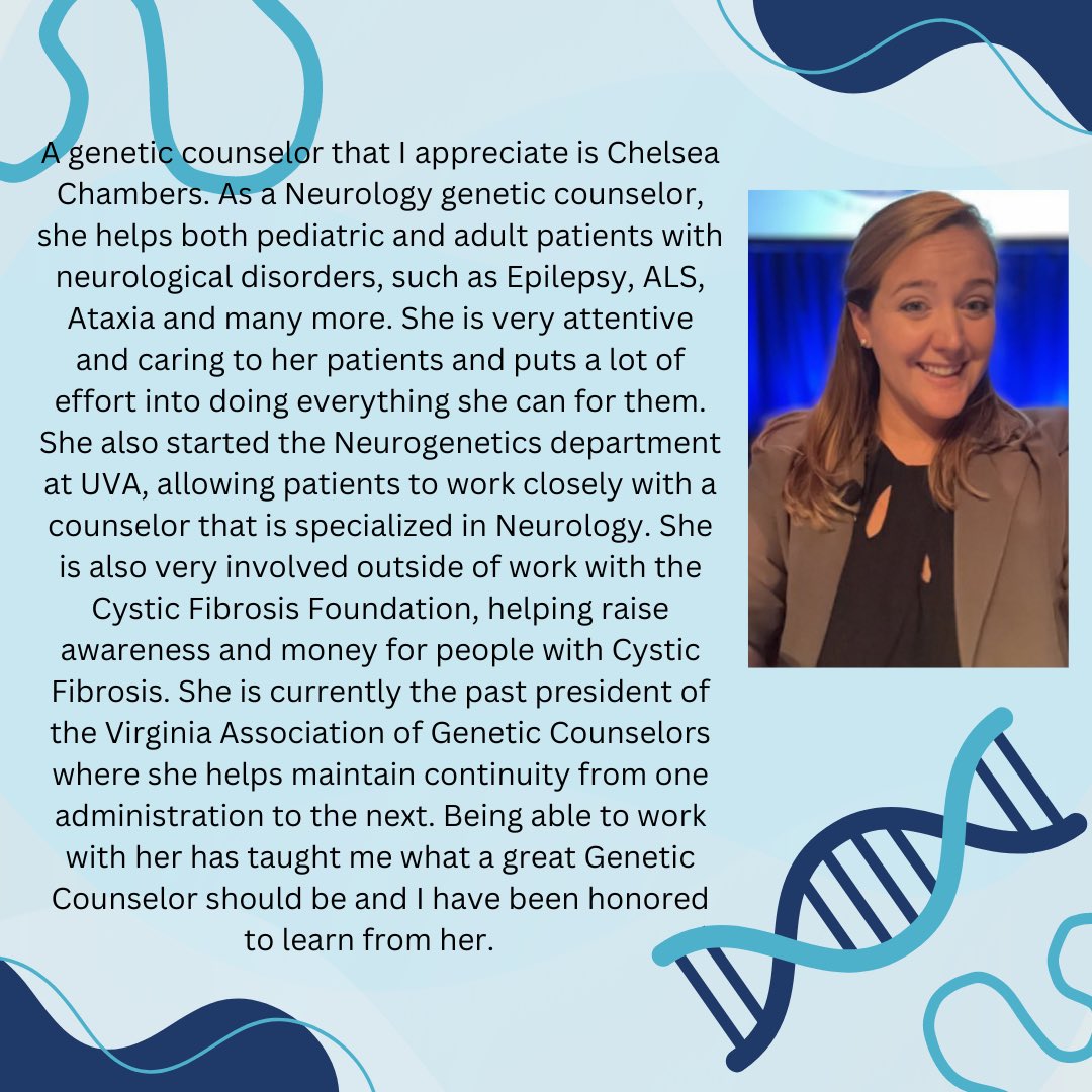 Va_AGC's tweet photo. We want to continue highlighting all of the amazing things you achieve throughout the state! Here are two examples of VA Genetic Counselors who are role models and leaders in our profession and already inspire the future of genetic counseling in VA! Thank you Chelsea and Matt! https://t.co/AfJtvSOKcN