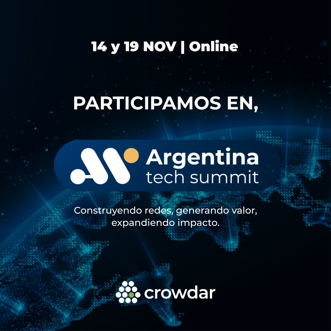 Crowdar está en el Argentina Tech Summit 🌐✨
Es una gran oportunidad para conectar con líderes y profesionales del sector, y generar redes de impacto.

¿Quieres saber más sobre nosotros? Te invitamos nuestra web: crowdar.com

#Crowdar #ArgentinaTechSummit #networking