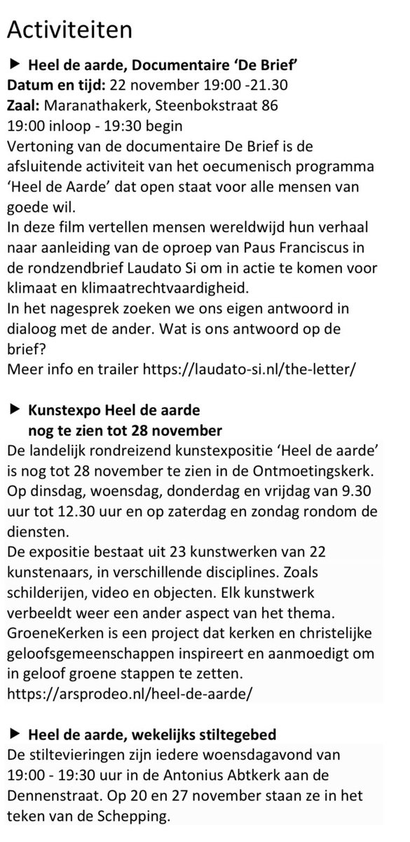 OntmoetInKerk's tweet photo. HEEL DE AARDE - bezinningsprogramma
doe je mee 👇🏻 🪴 👇🏻
De expositie ‘Heel de aarde’ richt zich op klimaatverandering en duurzaamheid. Info: https://t.co/uxlvZj3jvx

Tree of connection (Tatiana Rylina en Carola Mokveld) brengt mensen samen. Info: 
https://t.co/Qqr9Dod9Hf https://t.co/DSDwL4uHgi