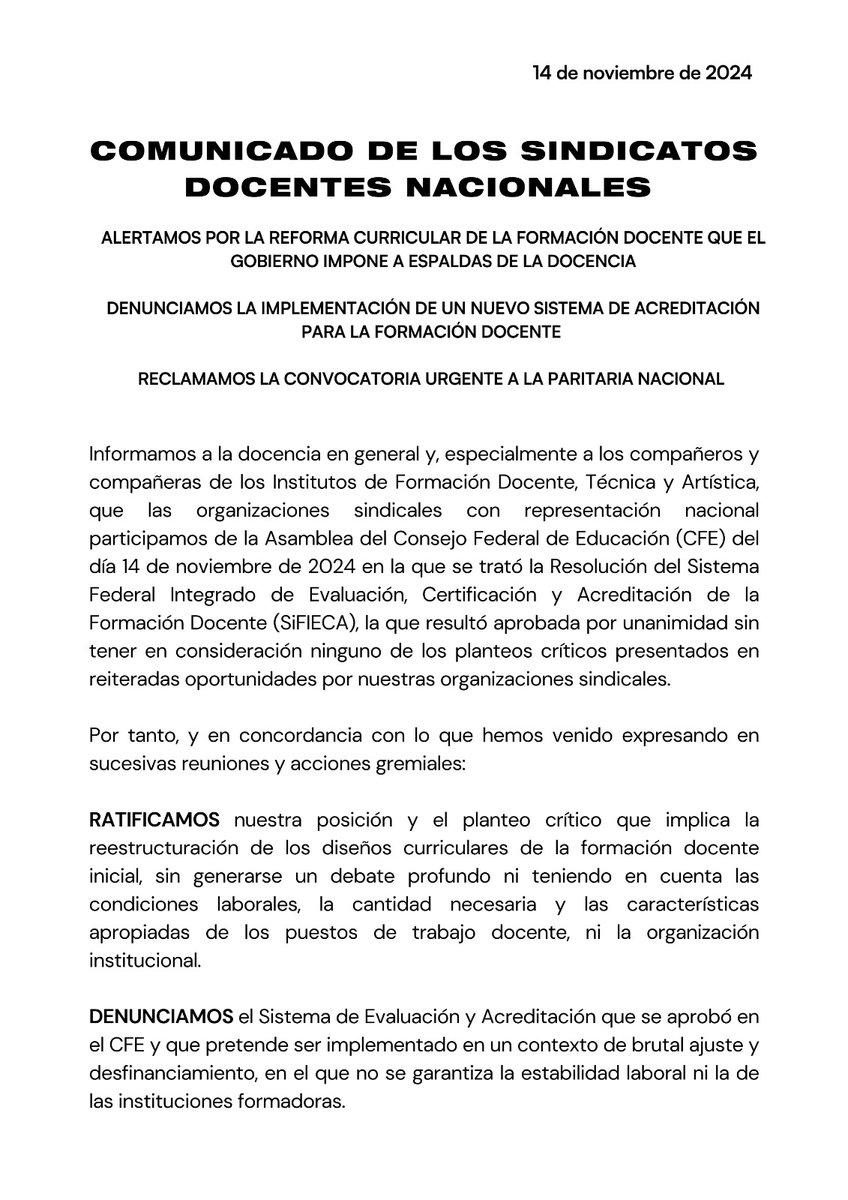 cteracta's tweet photo. 🛑 ALERTAMOS POR LA REFORMA CURRICULAR DE LA FORMACIÓN DOCENTE QUE EL GOBIERNO IMPONE A ESPALDAS DE LA DOCENCIA. DENUNCIAMOS LA IMPLEMENTACIÓN DE UN NUEVO SISTEMA DE ACREDITACIÓN PARA LA FORMACIÓN DOCENTE. RECLAMAMOS LA CONVOCATORIA URGENTE A LA PARITARIA NACIONAL. https://t.co/JPUHMMcRF7