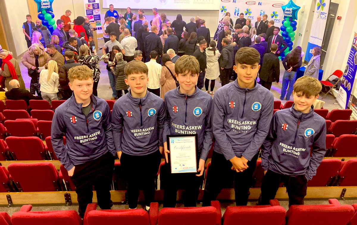 HPJuniorCC's tweet photo. Congratulations to our Under 12s on being nominated for the 2024 Team of the Year Award at tonight’s Gus Robinson Hartlepool Sports Awards : @pfc_the. Well done to all the players, plus the Coaches too. @NYACCOFFICIAL @DCBJuniorLeague 👏🏏 https://t.co/PDjNbX6DBh