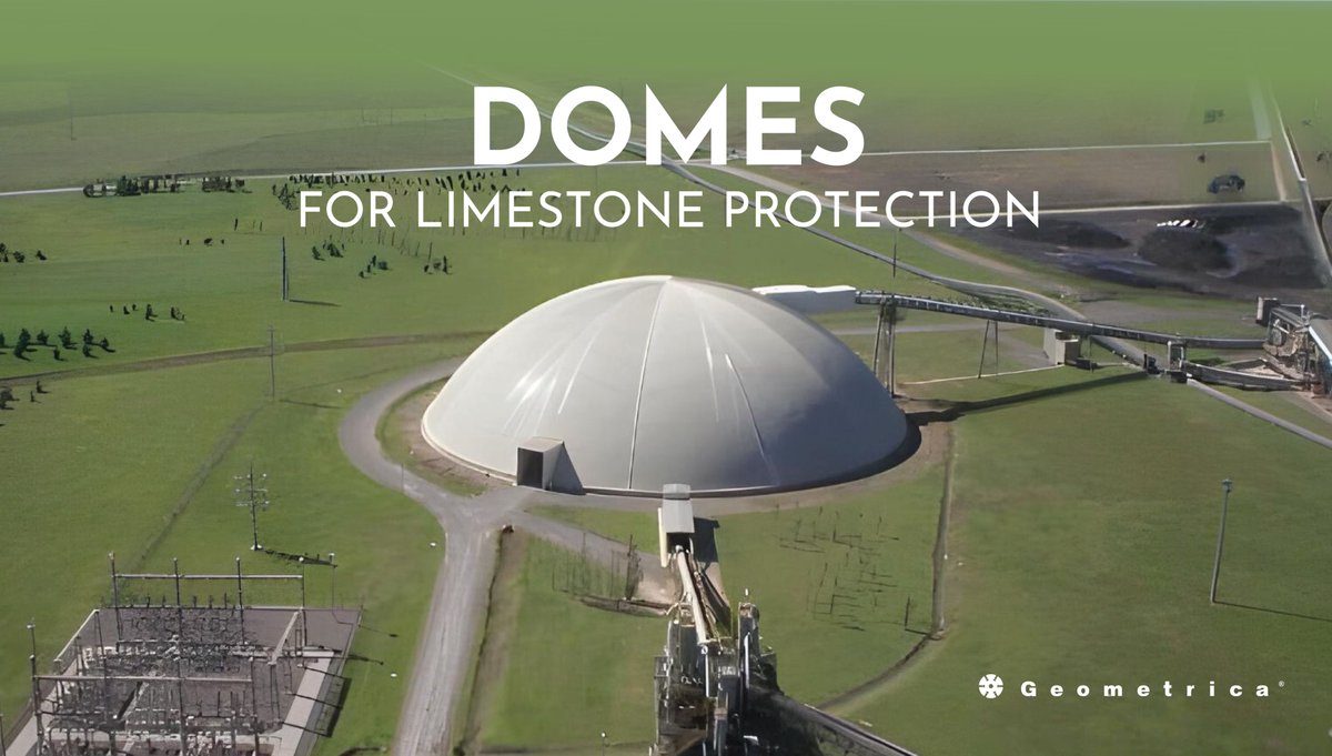 Domes provide a reliable solution for limestone storage, shielding materials from weather while minimizing dust and environmental risks.

Read more: geometrica.com/en/limestone/?…

#Geometrica #SustainableStorage #EcoFriendly #LimestoneProtection #EnvironmentalCare