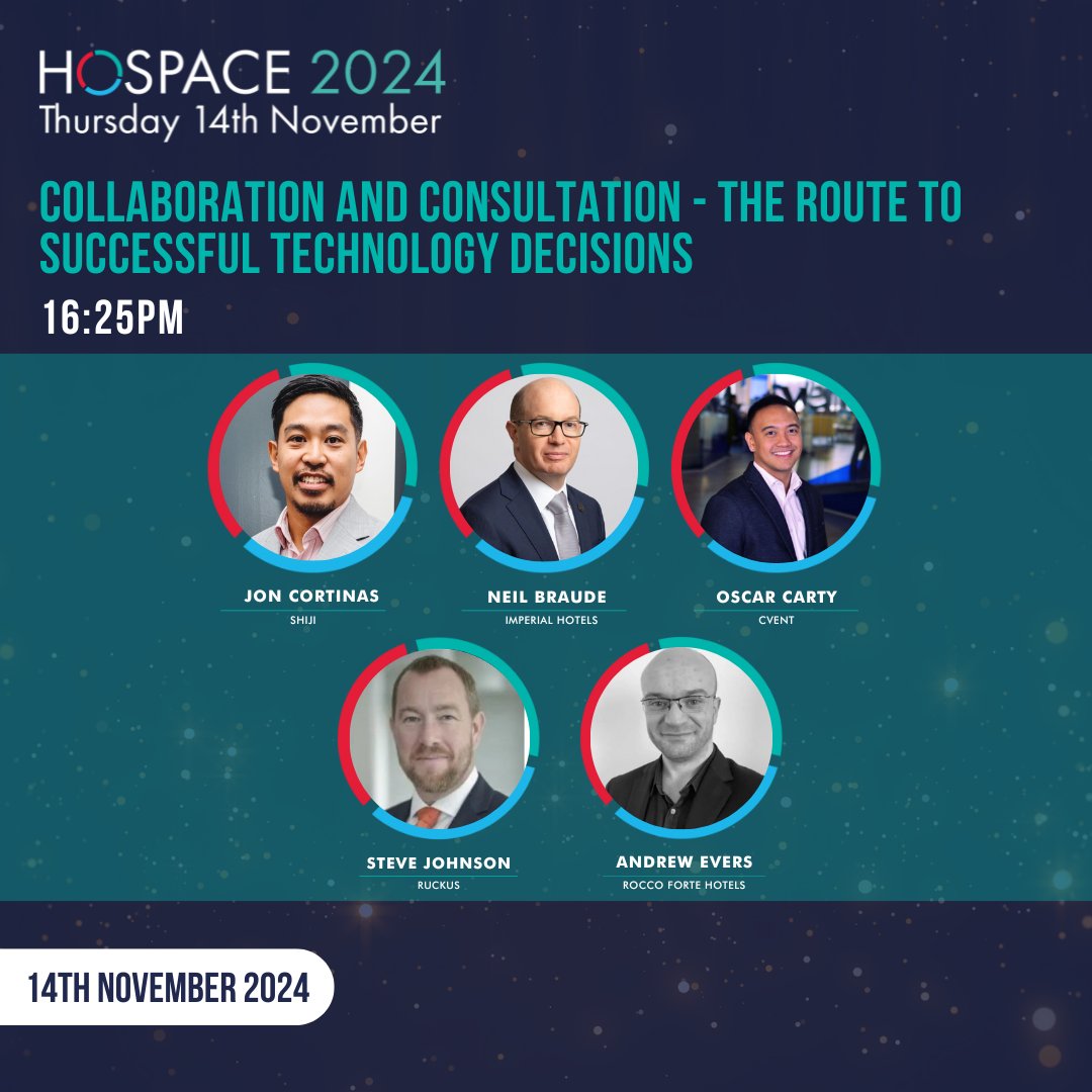HOSPAtweets's tweet image. Join us to explore smarter tech decisions in hospitality! 

Tune into insights from leaders - Jon Cortinas, Neil Braude, Oscar Carty, and Steve Johnson, moderated by Andrew Evers. 

#TechInHospitality #HOSPACE24 #TechInHospitality