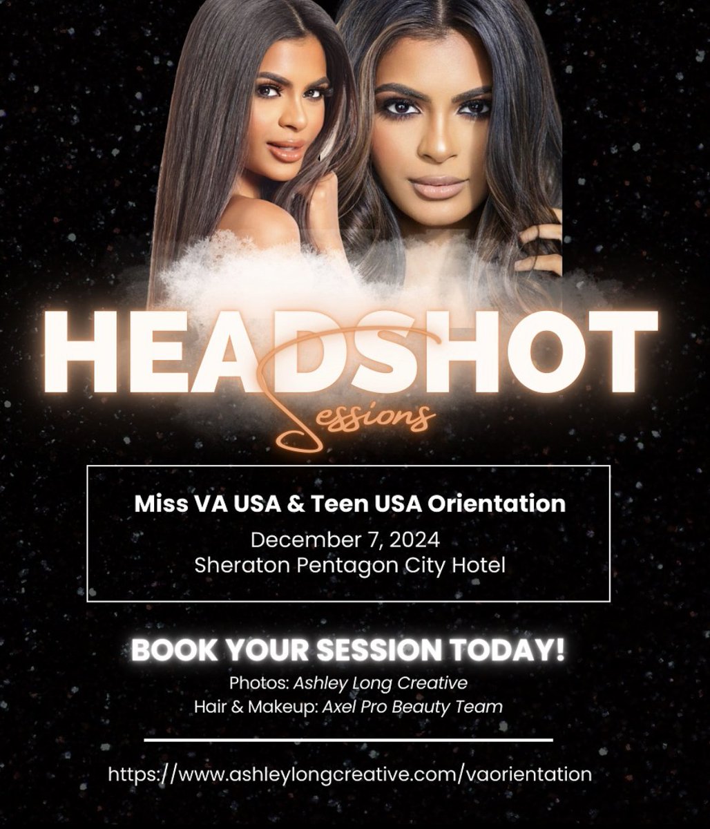 I’m thrilled to announce that I’ll be offering exclusive headshot photography sessions at the Miss VA USA &amp; Miss VA Teen USA Orientation on December 7 at the Sheraton Pentagon City Hotel! 📸