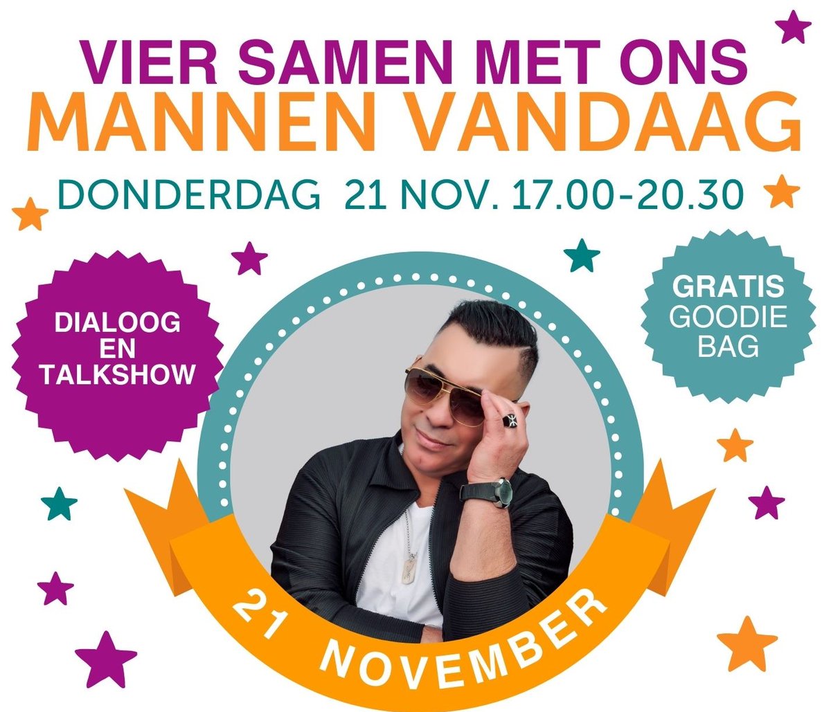 21-11-24 Mannen vandaag Oost
17:00-21:00​
Talkshow met dialooggesprekken over mannenthema's, gezondheid en vaderschap afgewisseld met live muziek.

Stuur een mail naar amsterdam@singlesupermom.com om aan te melden.  Jungle Amsterdam, Tweede v Swindenstraat 26