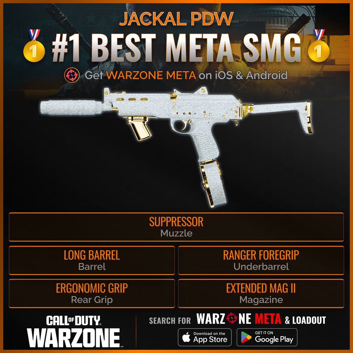 ‼🚨 #1 WARZONE META SMG 🚨‼

🥇 The Jackal PDW is the #1 Best Meta #BO6 SMG in #Warzone Season 1!

📊 Fastest BO6 SMG TTK: 616ms up to 14 meters! 🔥

🫡 Get the Warzone Meta app for the Best Meta Ranking &amp; Loadouts!