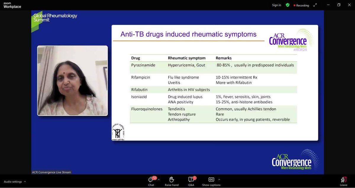 Nellziade's tweet photo. Many key slides from Dr Amita Aggarwal's talk
On the complex relationship between #Tuberculosis & #Rheumatic_Diseases
Attention to anti-TB drugs rheumatic symptoms!
#Not_to_miss at #ACR24 #Global_Summit #14T09 https://t.co/45C3OCKFWv