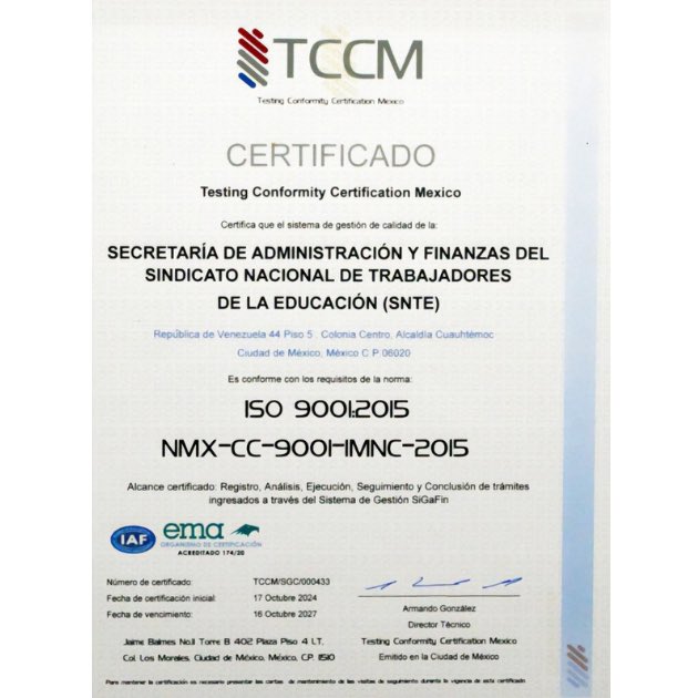 El #SNTE, liderado por el Srio. Gral., Mtro. Alfonso Cepeda, obtuvo la certificación internacional #ISO 9001:2015 de la empresa Testing Conformity Certification, que valida la calidad de los procesos administrativos para los agremiados al Sindicato.
👉bit.ly/48XaUPi