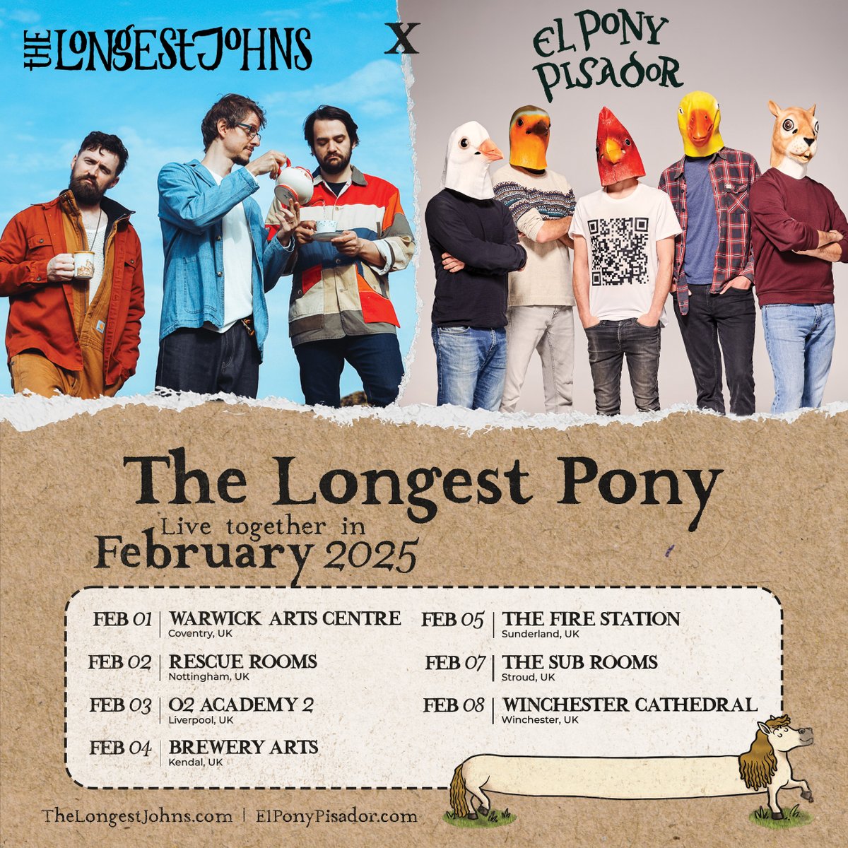 TheLongestJohns's tweet photo. In February, The Longest Pony goes on tour, and in preparation we want YOU to help send Gazpacho (tour mascot) far and wide! Share and RT this post to make Gazpacho longer!
https://t.co/J2TCClwfCZ https://t.co/7lFzQmB9Om