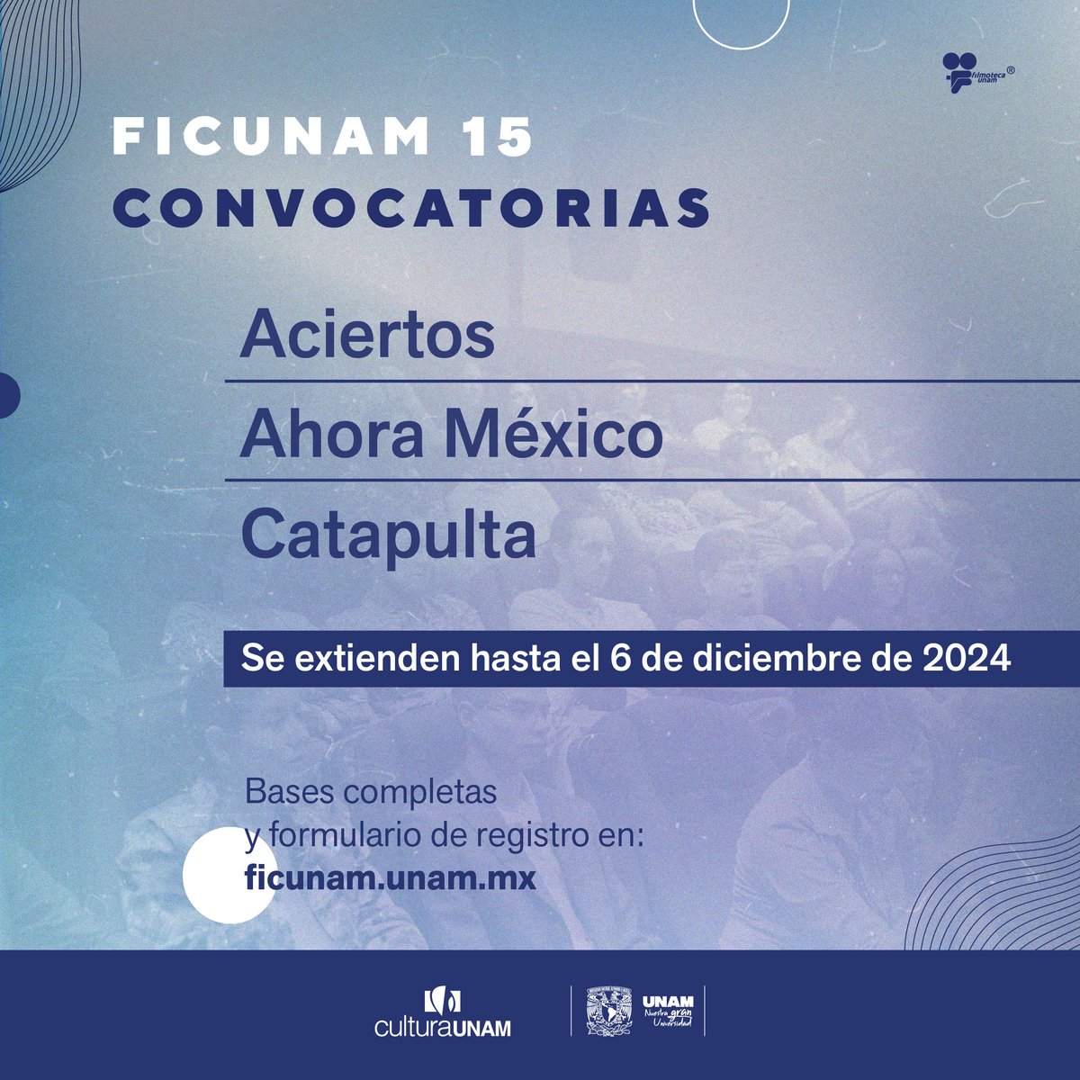 FICUNAM's tweet photo. 🚀El atelier de producción de #FICUNAM15 abre su convocatoria para impulsar proyectos mexicanos en desarrollo. #Catapulta ofrece un mentorías presenciales para fortalecer la visión de l@s directores 🎥✨
Consulta las bases aquí 🔗 https://t.co/fbeJ04qacK https://t.co/H2YXTjgEhv