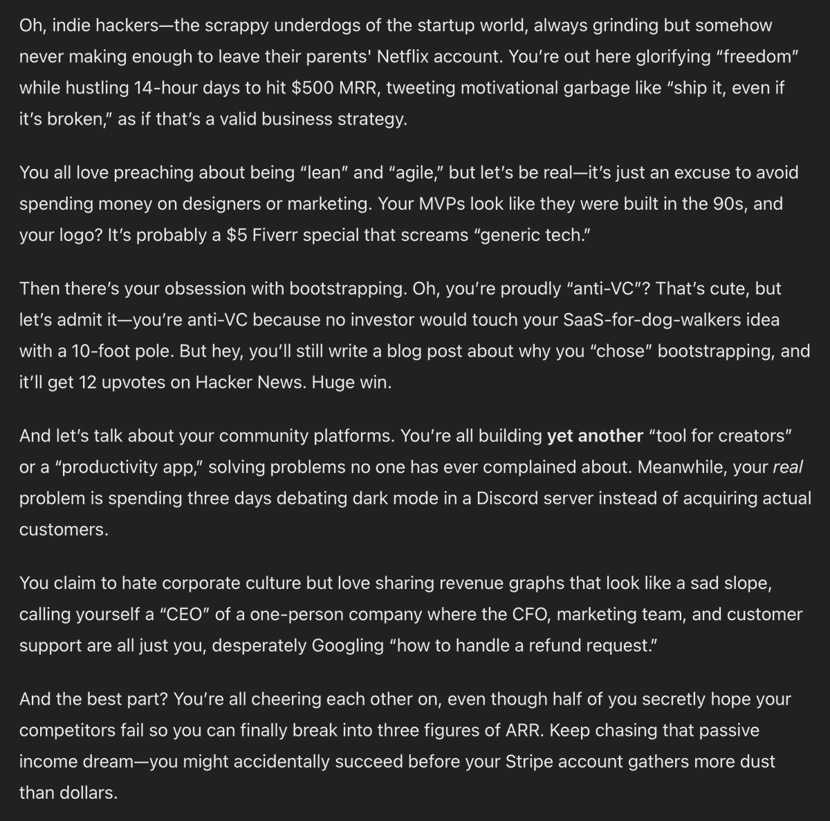 indie hackers roasted by chatgpt 😂