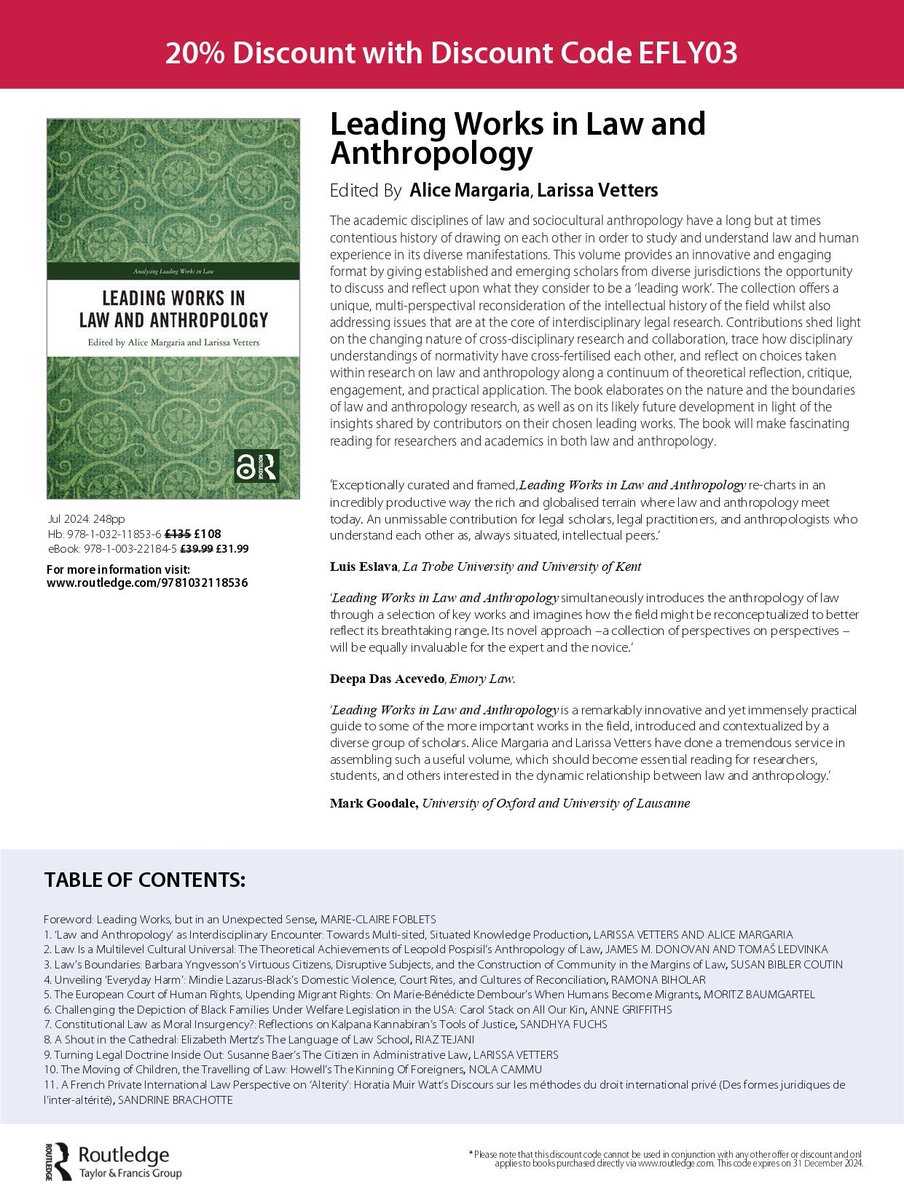 📚 "Leading Works in Law and Anthropology"
Book Launch with <a href="/AliceMargaria/">Alice Margaria</a> (<a href="/UZH_ch/">Universität Zürich</a>) &amp; Larissa Vetters (<a href="/MaxAnthropology/">Max Planck Institute for Social Anthropology</a>)
⚖️ Hosted by @BerlinLSI
📅 18 Nov, 6-8 PM
📌 Join in person or online
More info here ⤵️
buff.ly/3Z16svi