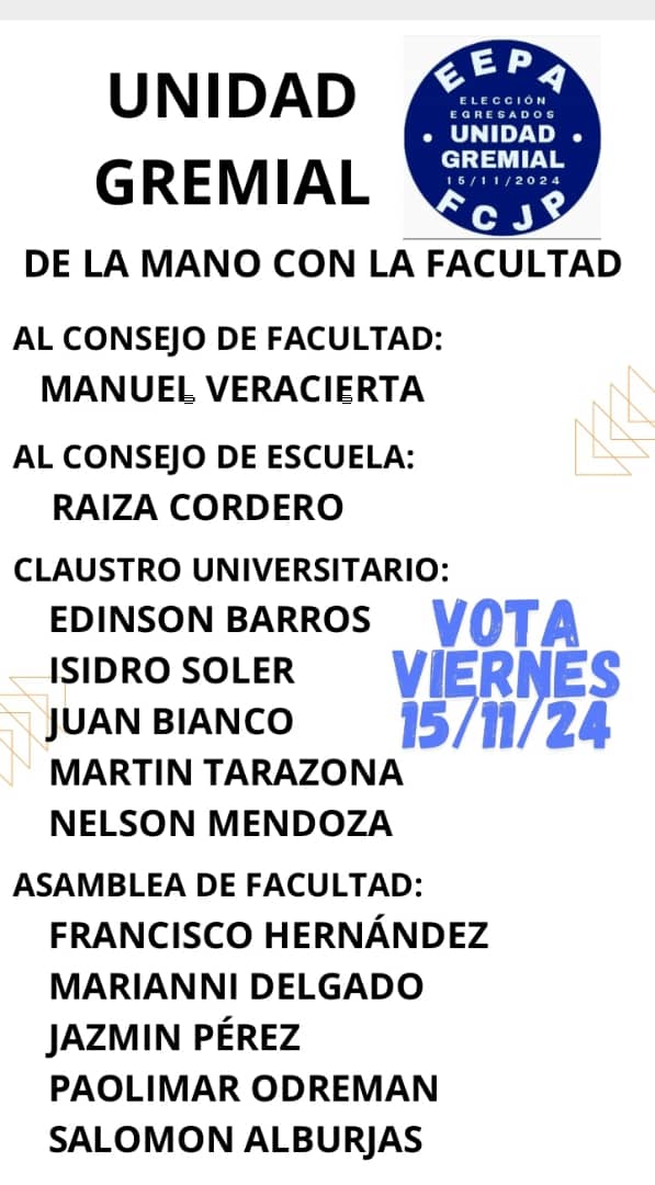 Mañana voy a #VotarPorLaUCV lo haré en mi Facultad de Ciencias Juridicas y Politicas. La lucha es por nuestra democracia, la libertad de los presos políticos y con la fe de que ka #UCV sea la mejor universidad.