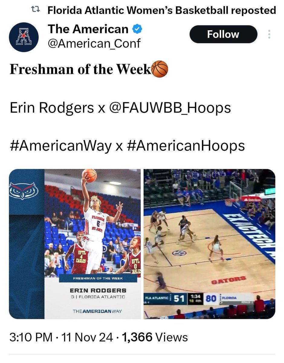 Grayson Grad, @ErinRodgers23 selected aa Freshman of the Week <a href="/GDPsports/">Gwinnett Daily Post</a> <a href="/FAUWBB_Hoops/">Florida Atlantic Women’s Basketball</a>