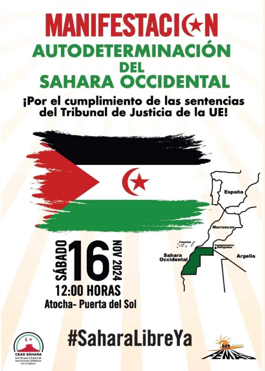 SaharaSegovia's tweet photo. 💪¡Nos vemos este sábado en Madrid! 

📆Como cada año, nos manifestamos por el pueblo saharaui y su derecho a la autodeterminación https://t.co/ppHeZw79m2