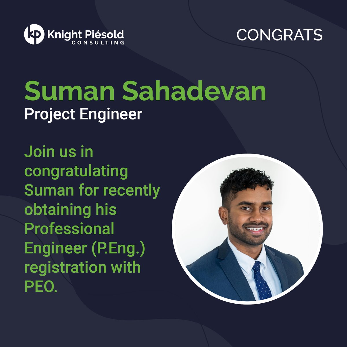 Kudos to Suman Sahadevan for recently receiving his Professional Engineer (P.Eng.) designation from <a href="/PEO_HQ/">Professional Engineers Ontario (PEO)</a>! #PEng #ProfessionalExcellence
