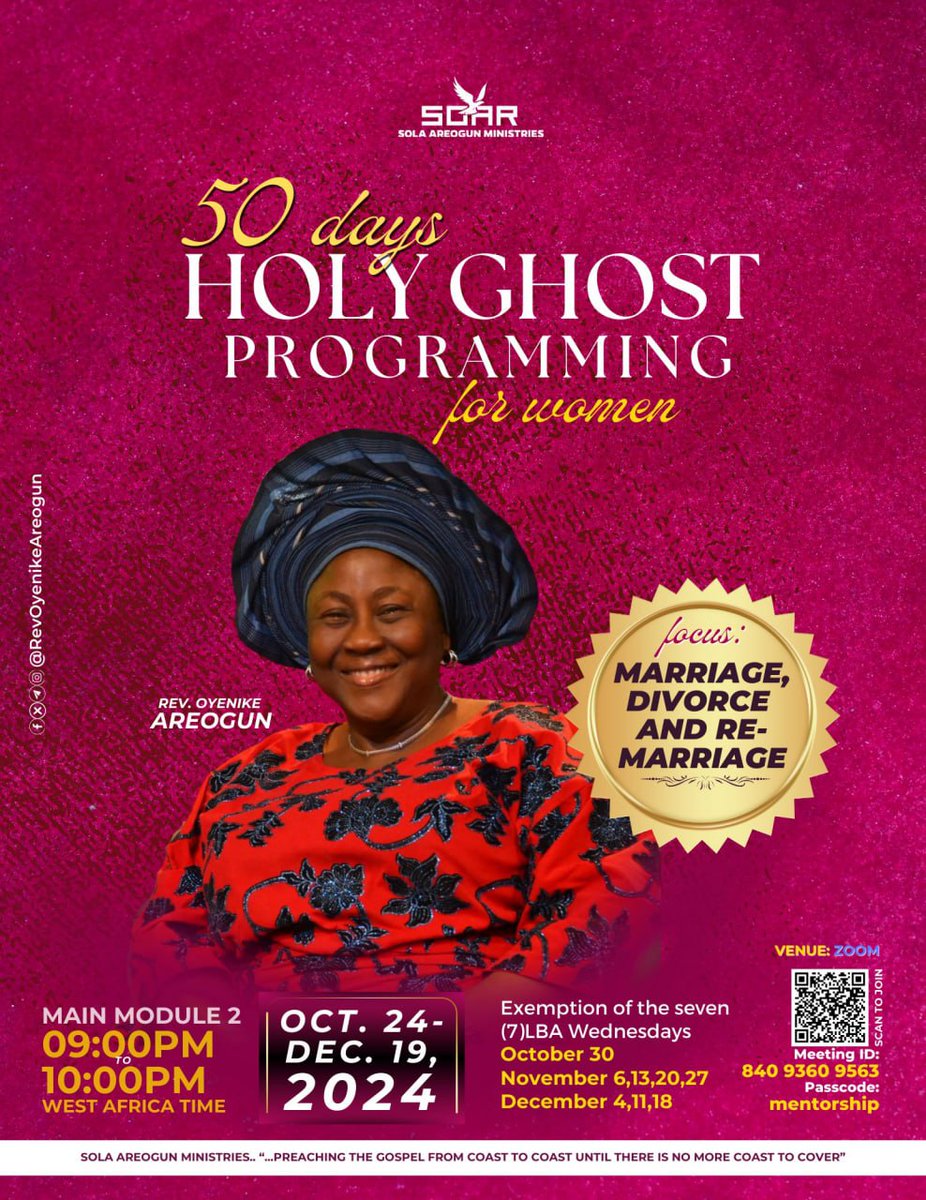 dcloicint's tweet photo. Join us for Holy Ghost Programming for Women daily at 9:00pm WAT (except Wednesdays) as we dive into God’s blueprint for marriage, intimacy, and unity. 🌸✨
Let’s build marriages that reflect His love and purpose. Don’t miss out! 💍
#HolyGhostProgramming #RevOyenikeAreogun https://t.co/DibZJ79Ovl