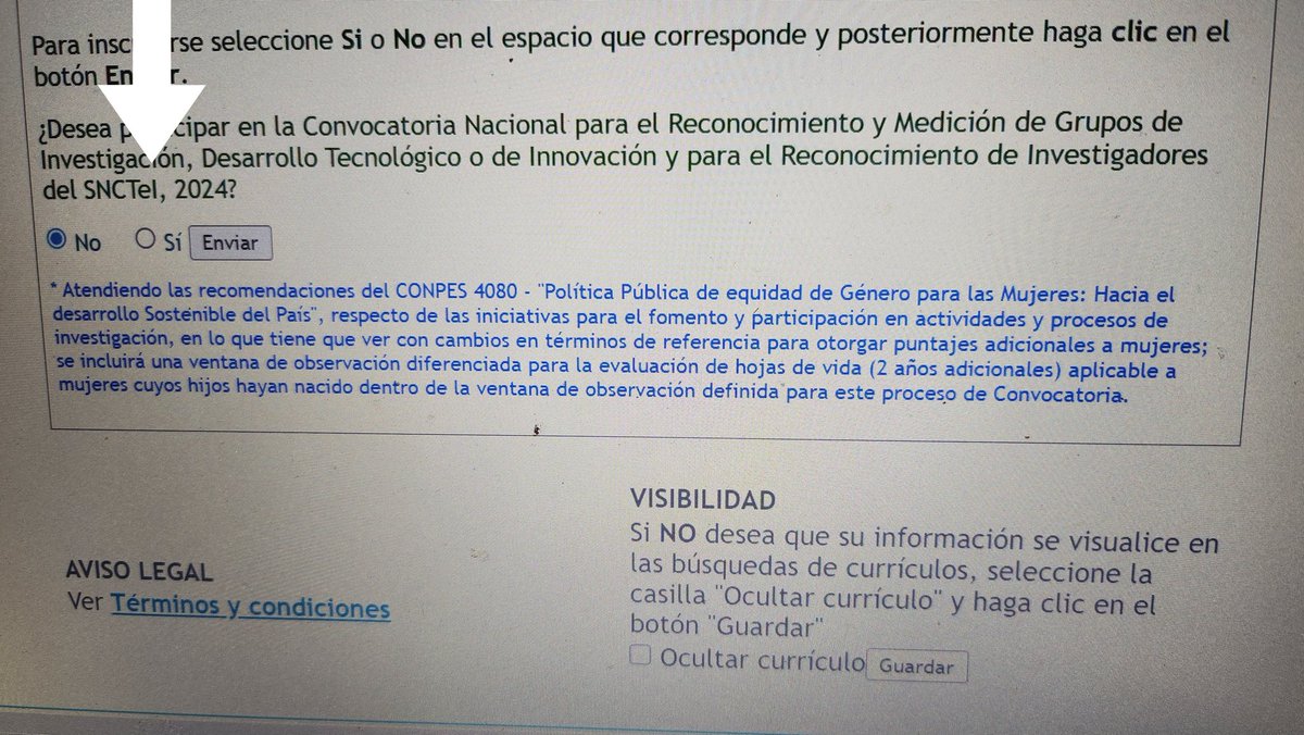 AcostaAlida's tweet photo. @MincienciasCo lo ideal es que muchas personas quieran participar del proceso de medición por lo tabto al entrar al CvLAC la opción por defecto debería ser SÍ..sin embargo el sistema muestra No @COREMA_ @RedGCTI @ascunoficial #BehaviouralBias https://t.co/ygAfrtFTy0