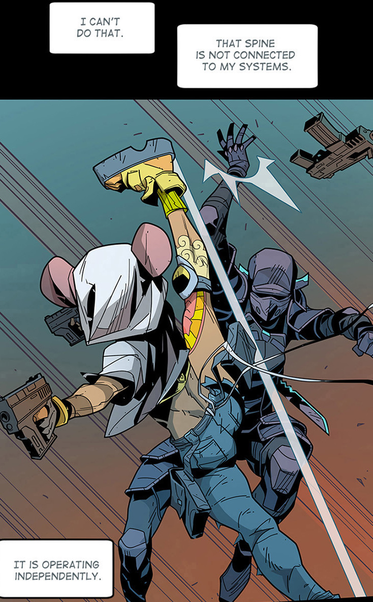 playspine's tweet photo. What? She’s got that combat implant on her back too?
Hell yeah, you’re seeing right. Redline’s not the first—or the only one—with a Spine. Meet the rest in our prequel Webtoon series SPINE: Bullet Dancers.
https://t.co/wV9thgkrt6
#PlaySPINE #webtoon #cybepunk #comics