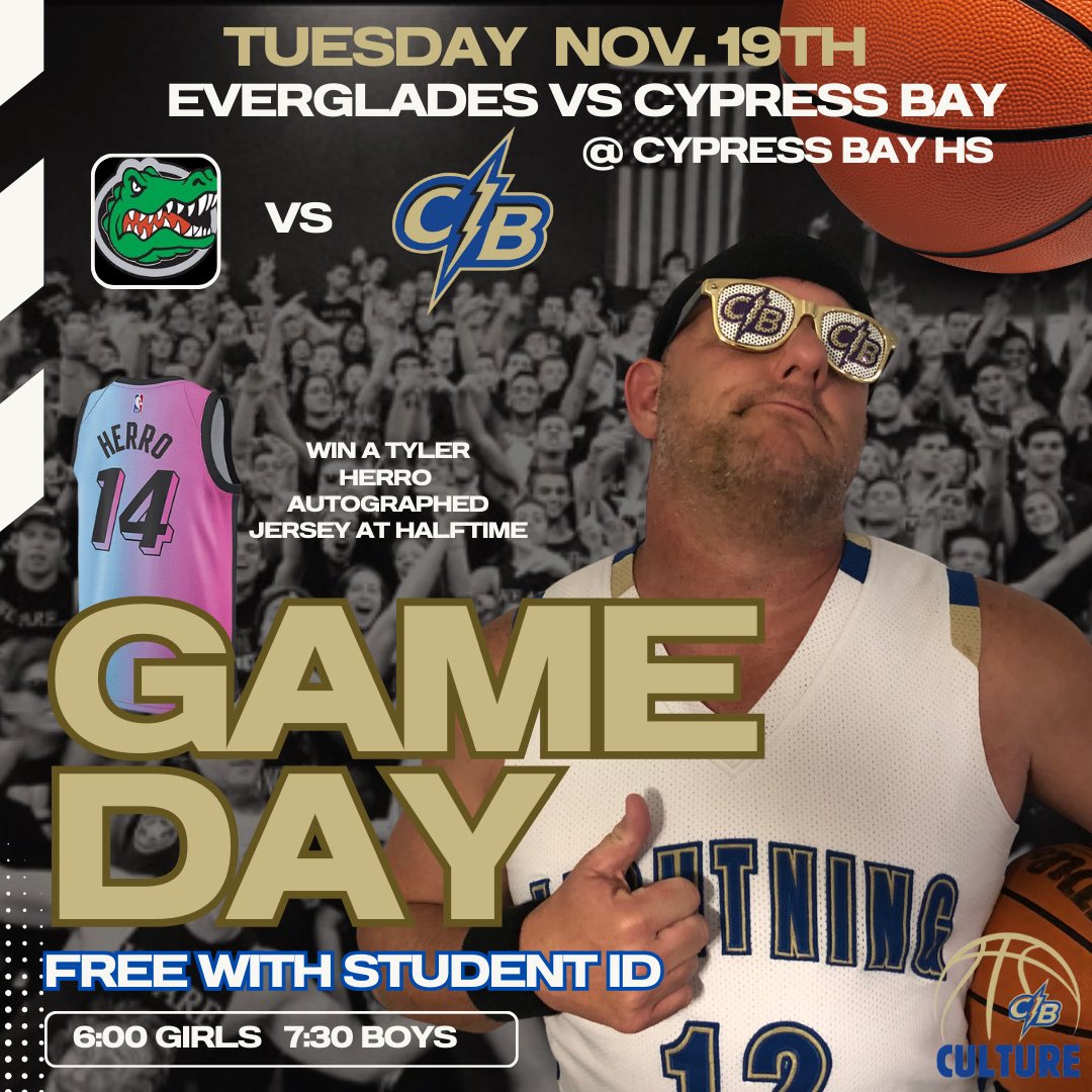 jason looky (@coachlooky) on Twitter photo SEASON OPENER
Tuesday Night
*Free with Student ID
Win a Tyler Herro Jersey!!!
Girls 6:00 Boys 7:30
#lightningculture
Please share:) Let’s pack the house!!!
<a href="/rmfmagazine/">RMF Magazine</a> <a href="/PrincipalCBHS/">Dr. Kassandra Fried - Principal CBHS</a> <a href="/CBboyHoops/">CypressBayBoysHoops</a> <a href="/TeamCypressBay/">CBHS Athletic Dir.</a> <a href="/miamidadebb/">Mia High School Bask</a> <a href="/BCAA_Sports/">BCAA Sports</a> <a href="/SunSentinel/">South Florida Sun Sentinel</a> SEASON OPENER
Tuesday Night
*Free with Student ID
Win a Tyler Herro Jersey!!!
Girls 6:00 Boys 7:30
#lightningculture
Please share:) Let’s pack the house!!!
<a href="/rmfmagazine/">RMF Magazine</a> <a href="/PrincipalCBHS/">Dr. Kassandra Fried - Principal CBHS</a> <a href="/CBboyHoops/">CypressBayBoysHoops</a> <a href="/TeamCypressBay/">CBHS Athletic Dir.</a> <a href="/miamidadebb/">Mia High School Bask</a> <a href="/BCAA_Sports/">BCAA Sports</a> <a href="/SunSentinel/">South Florida Sun Sentinel</a>