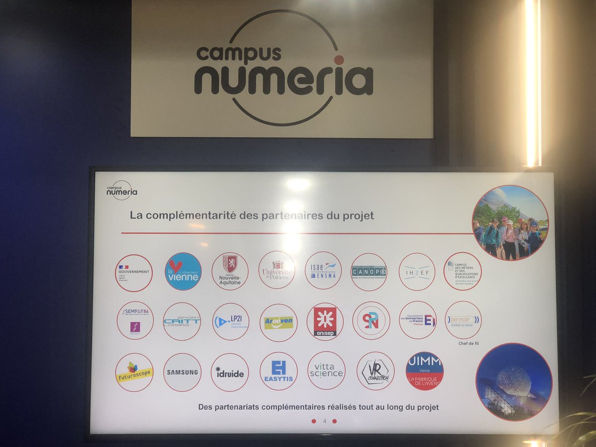 Présentation du Campus Numeria à #Educatech sur le stand <a href="/education_gouv/">Ministère Éducation nationale</a> : présentation des parcours pédagogiques par <a href="/UnivPoitiers/">Université de Poitiers</a>, <a href="/acpoitiers/">Académie de Poitiers</a>, <a href="/VRconnect/">VRconnect</a> 
Au sein du <a href="/futuroscope/">Futuroscope</a>, pavillon du <a href="/departement86/">Département de la Vienne</a> !
Projet #France 2030 coordonné par <a href="/Prefet86/">Préfet de la Vienne</a>, <a href="/SGPI_avenir/">Secrétariat général pour l’investissement</a>