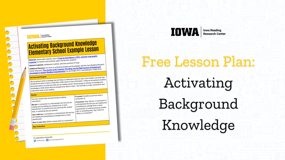 Iowa Reading Research Center (@iareading) on Twitter photo Background knowledge is a vital part of reading comprehension, and it is often up to educators to provide just enough background information for readers to successfully engage with a new text. See a model of strategies you can bring to your class with our free lesson plan: Background knowledge is a vital part of reading comprehension, and it is often up to educators to provide just enough background information for readers to successfully engage with a new text. See a model of strategies you can bring to your class with our free lesson plan: