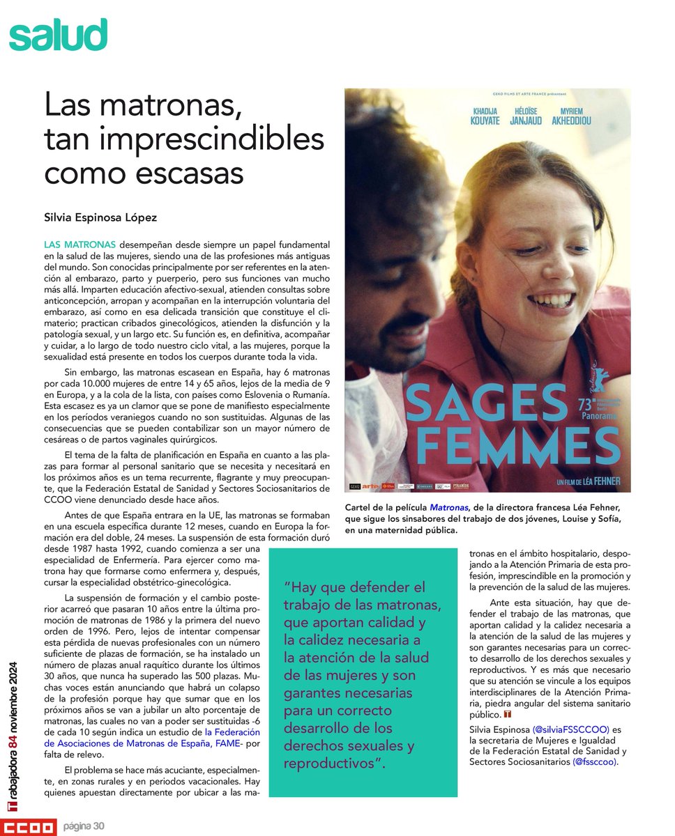 “Las matronas aportan calidad y la calidez necesaria a la atención de la salud de las mujeres y son garantes necesarias para un correcto desarrollo de los derechos sexuales y reproductivos. Hay que defenderlas ”, de Silvia Espinosa <a href="/silviaFSSCCOO/">Silvia Espinosa López</a> <a href="/fssccoo/">FSS-CCOO</a>
ccoo.es/0a3b58f39ba0e8…