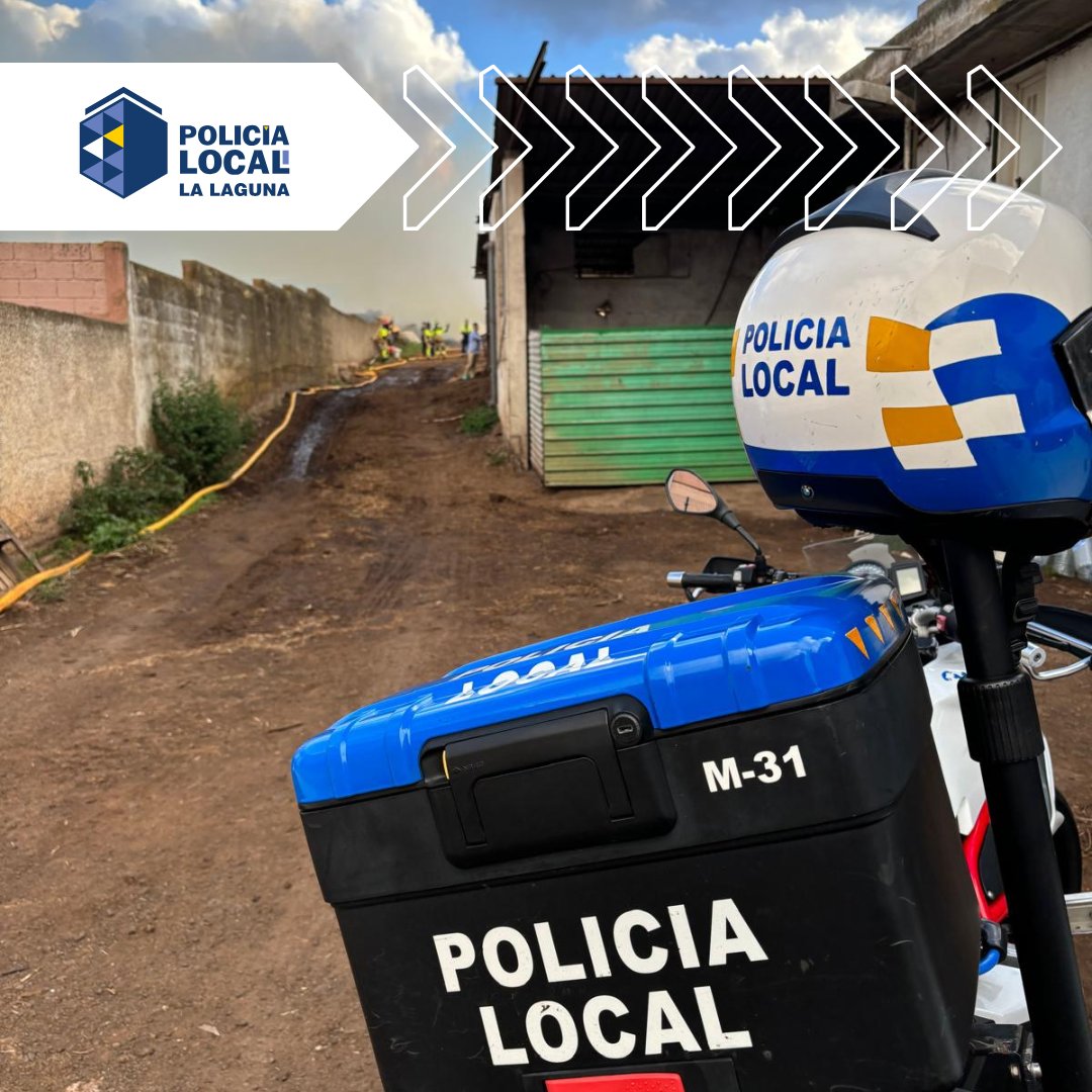 policialalaguna's tweet photo. La #PolicíaLaLaguna ha intervenido a primera hora de esta tarde en un incendio en declarado en una granja ganadera en las inmediaciones del Camino Hernández Canino que ha obligado al desalojo del personal del CEIP El Ortigal, como medida de prevención. https://t.co/G756kL9jgq
