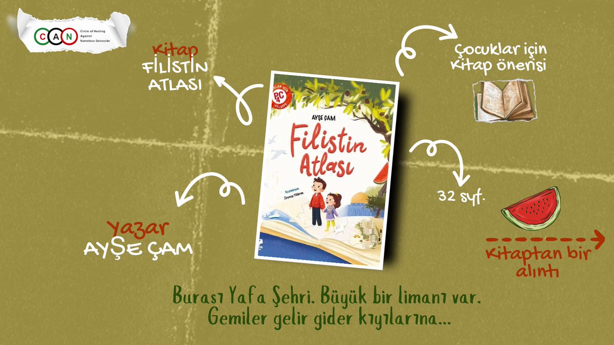 CANPlatformu's tweet photo. 📚Çocuklar için bir kitap önerisi ‘’Filistin Atlası’’. 

Ayşe Çam tarafından yazılan, çocuk hakları ve Filistin konularını PC4 tekniğiyle anlatan bu kitap 5 yaş ve üzeri çocukları bir Filistin gezisine çıkarıyor.

#çocukkitapları #filistin https://t.co/NT7kM1ILwL
