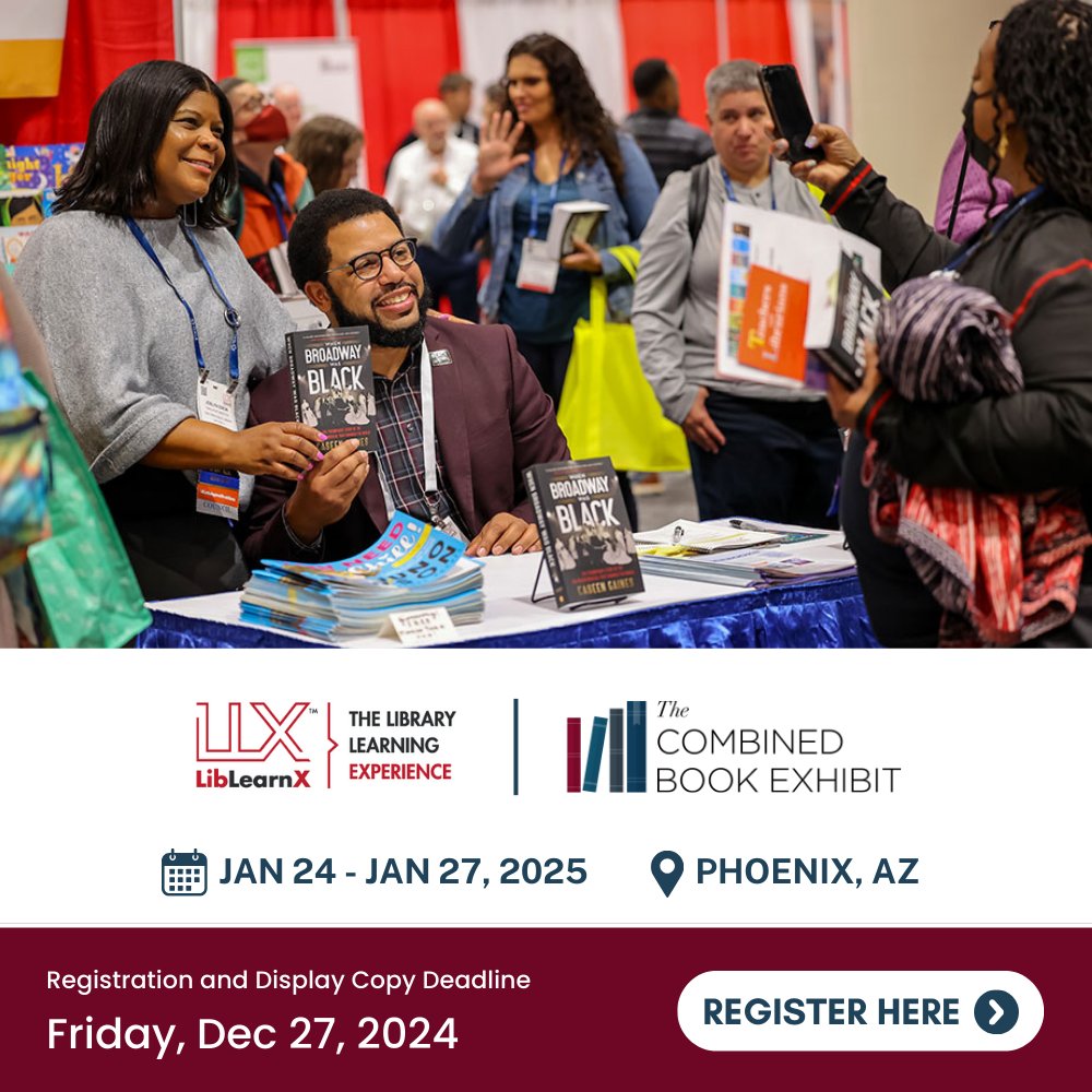CombinedBook's tweet image. Join us at LibLearnX 2025 for inspiration, learning, and celebration with top authors and experts!

🗓 Jan 24-27, 2025 | 📍 Phoenix, AZ
📝 Registration &amp;amp; Display Copy Deadline: Dec 27, 2024

Register now: combinedbook.com/book-shows/

#BookLovers #PhoenixAZ #LibraryCommunity #BookExpo
