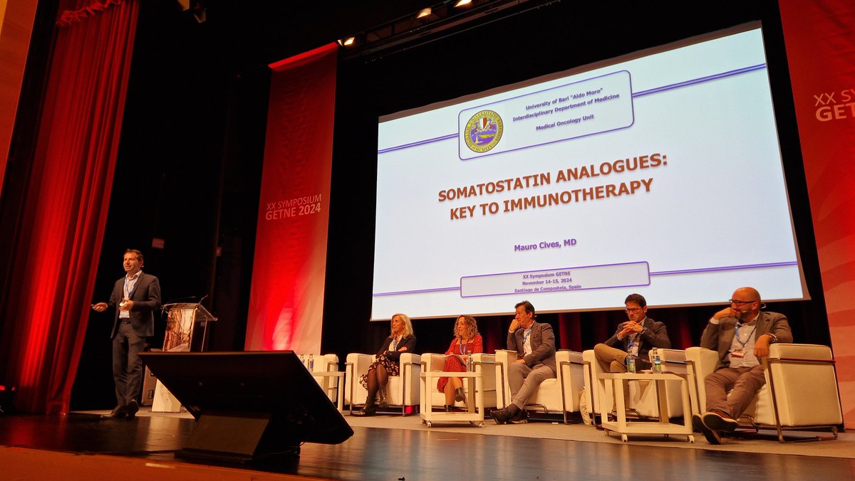 El receptor de la somatostatina sigue siendo un pilar fundamental en el tratamiento de los TNE.

Interesante mesa sobre el presente y futuro de esta disna terapéutica, con la participación excepcional de <a href="/cives_mauro/">Mauro Cives</a> en #GETNE24