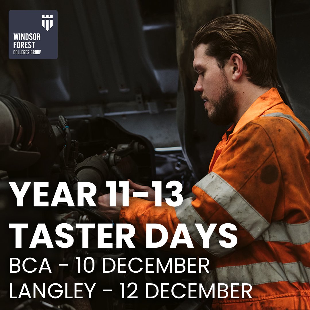 Book your spot on one of our exciting Year 11-13 Taster Days! 🥳

Explore the range of courses and opportunities available at BCA and Slough &amp; Langley College. From business to motor vehicles, we have something for everyone!

More info: windsor-forest.info/4eoD9rH