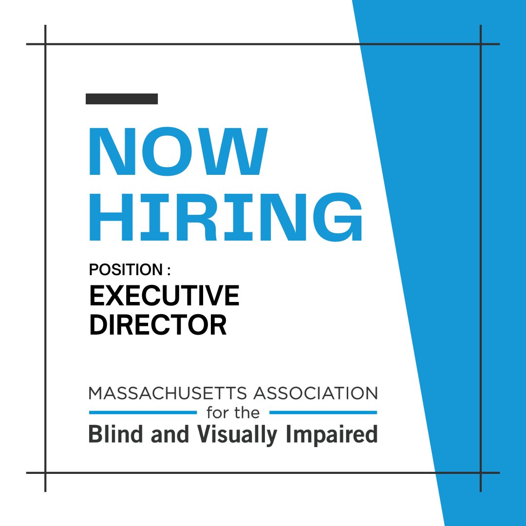 Are you a dynamic and experienced leader? <a href="/TheMABVI/">MABVI</a> is looking for an Executive Director to continue its 120-year commitment to quality and innovation in services for people with visual disabilities. Learn more &amp; apply today: ow.ly/h51t50U7fug