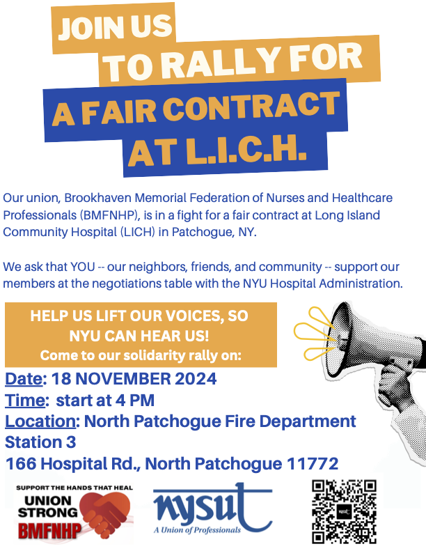 MelindaJPerson's tweet photo. 📢 Our @nysut healthcare workers at Brookhaven Memorial Federation of Nurses & Healthcare Professionals are on the frontlines, caring for their community every day. 

We’re standing with BMFNHP in the fight for a fair contract at @LICommHospital for fair wages and safe staffing levels — those who dedicate themselves to our well-being deserve it! #UnionStrong