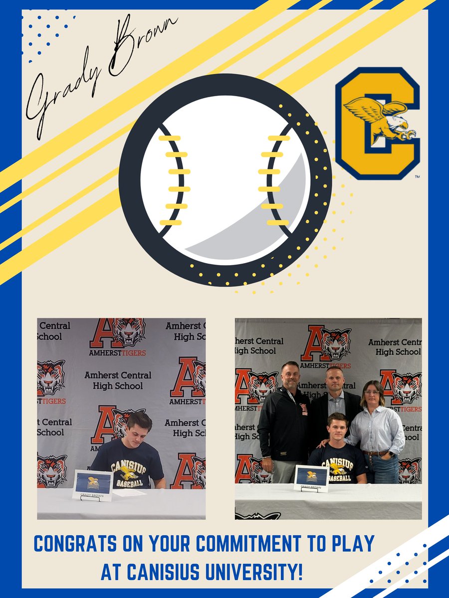 Amherst Tigers Baseball (@amhersttigersbb) on Twitter photo Congratulations to Grady Brown on his commitment to play at Canisius University. His senior season this year will be his 5th playing varsity baseball for the Tigers! He was called up as an 8th grader and has started every year.
@amhersttigers1 <a href="/GriffsBaseball/">Canisius Baseball</a> <a href="/GradyBrown23/">Grady Brown</a> Congratulations to Grady Brown on his commitment to play at Canisius University. His senior season this year will be his 5th playing varsity baseball for the Tigers! He was called up as an 8th grader and has started every year.
@amhersttigers1 <a href="/GriffsBaseball/">Canisius Baseball</a> <a href="/GradyBrown23/">Grady Brown</a>