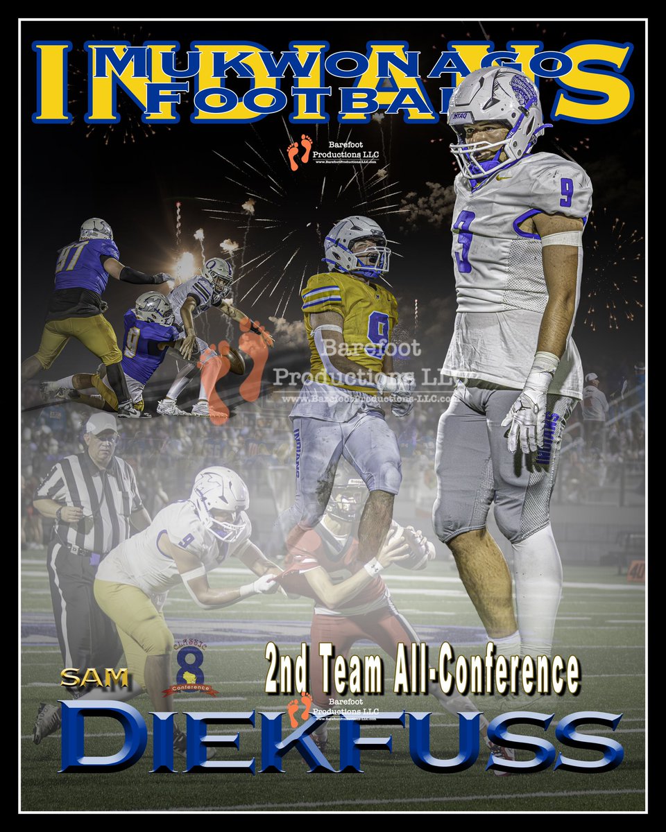Barefoot Productions (@barefootprodllc) on Twitter photo In what I consider to be a bit of a snub (admittedly, I am a photographer and not a football guru) hereโs our commemorative poster for <a href="/MukFootball/">Mukwonago Football</a> Classic 8 All-Conference 2nd Team.
This guy has been a ball hawk all season long.
Congrats #9 DL <a href="/DiekfussSam/">Sam Diekfuss</a> In what I consider to be a bit of a snub (admittedly, I am a photographer and not a football guru) hereโs our commemorative poster for <a href="/MukFootball/">Mukwonago Football</a> Classic 8 All-Conference 2nd Team.
This guy has been a ball hawk all season long.
Congrats #9 DL <a href="/DiekfussSam/">Sam Diekfuss</a>