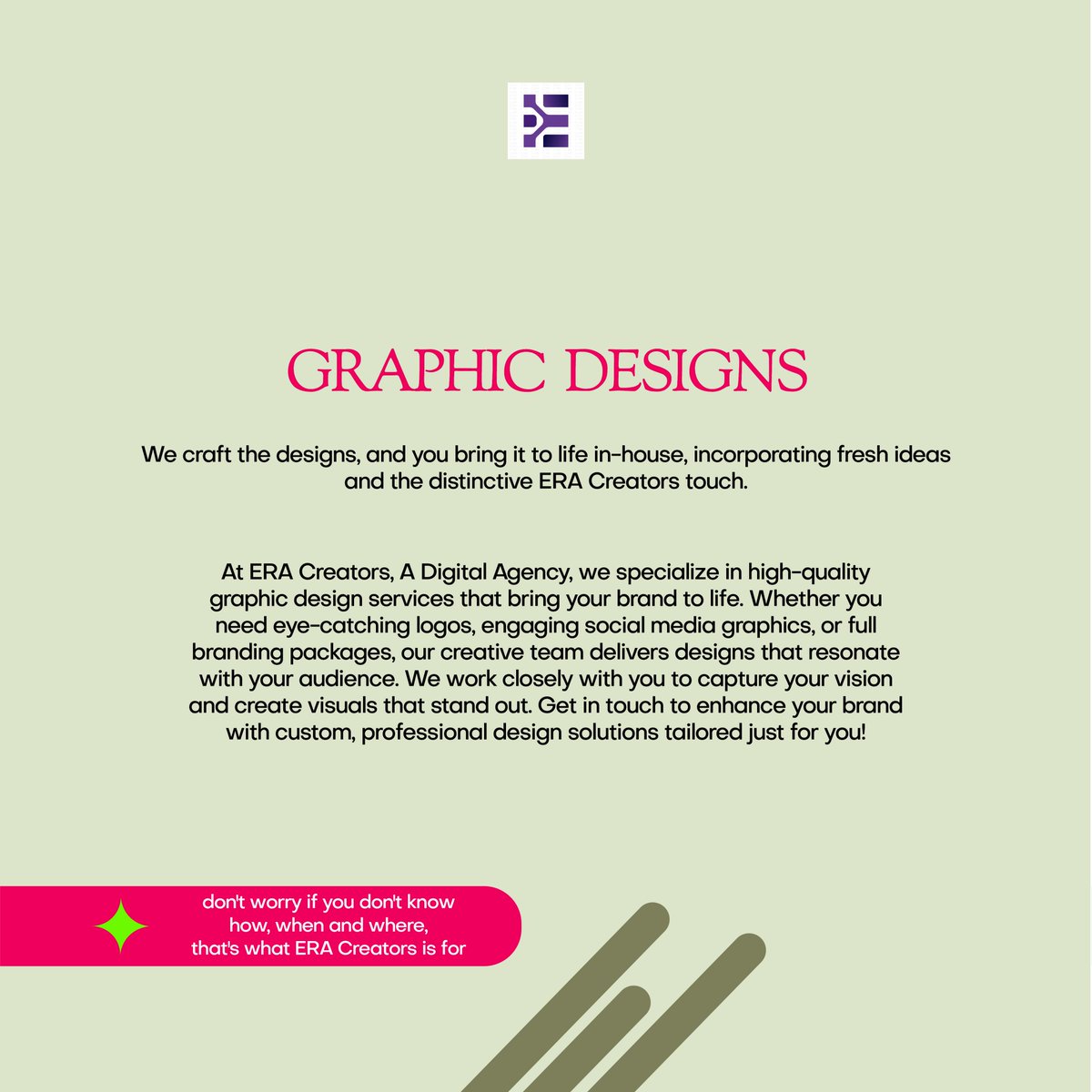 eracreatorsoff's tweet photo. 🌟 Unleash Your Brand's Potential with ERA Creators! 🌟

At ERA Creators, we bring visions to life with tailored, high-impact services:

🎨 Graphic Design – Captivating visuals that speak volumes
📹 Animation – Motion graphics that bring your ideas to life https://t.co/yjuzHZbXAD