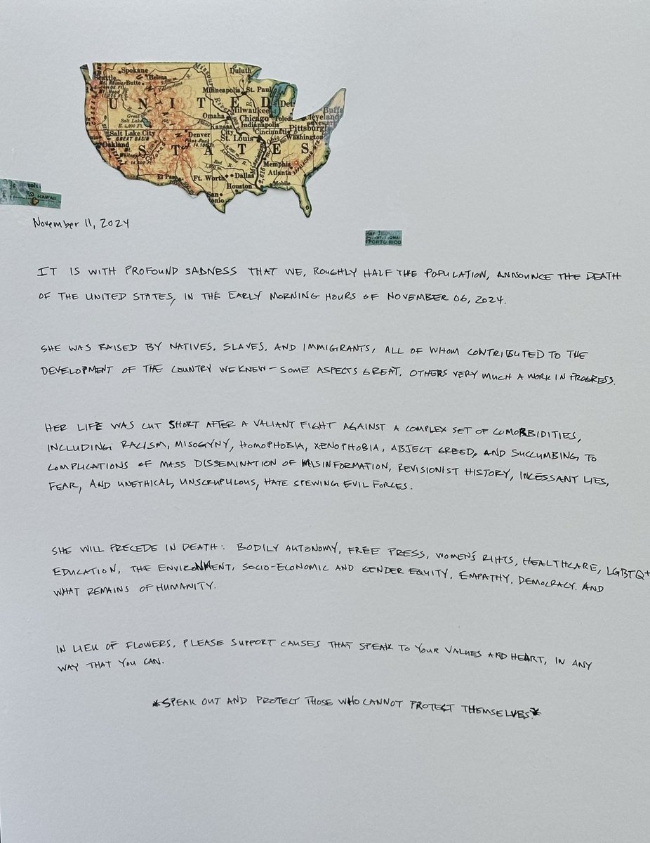 scottjames's tweet image. New addition to #SF&apos;s &quot;in memoriam&quot; wall at 18th and Castro. “It is with profound sadness that we, roughly half the population, announce the death of the United States, in the early morning hours of November 6, 2024.” Read the whole letter...