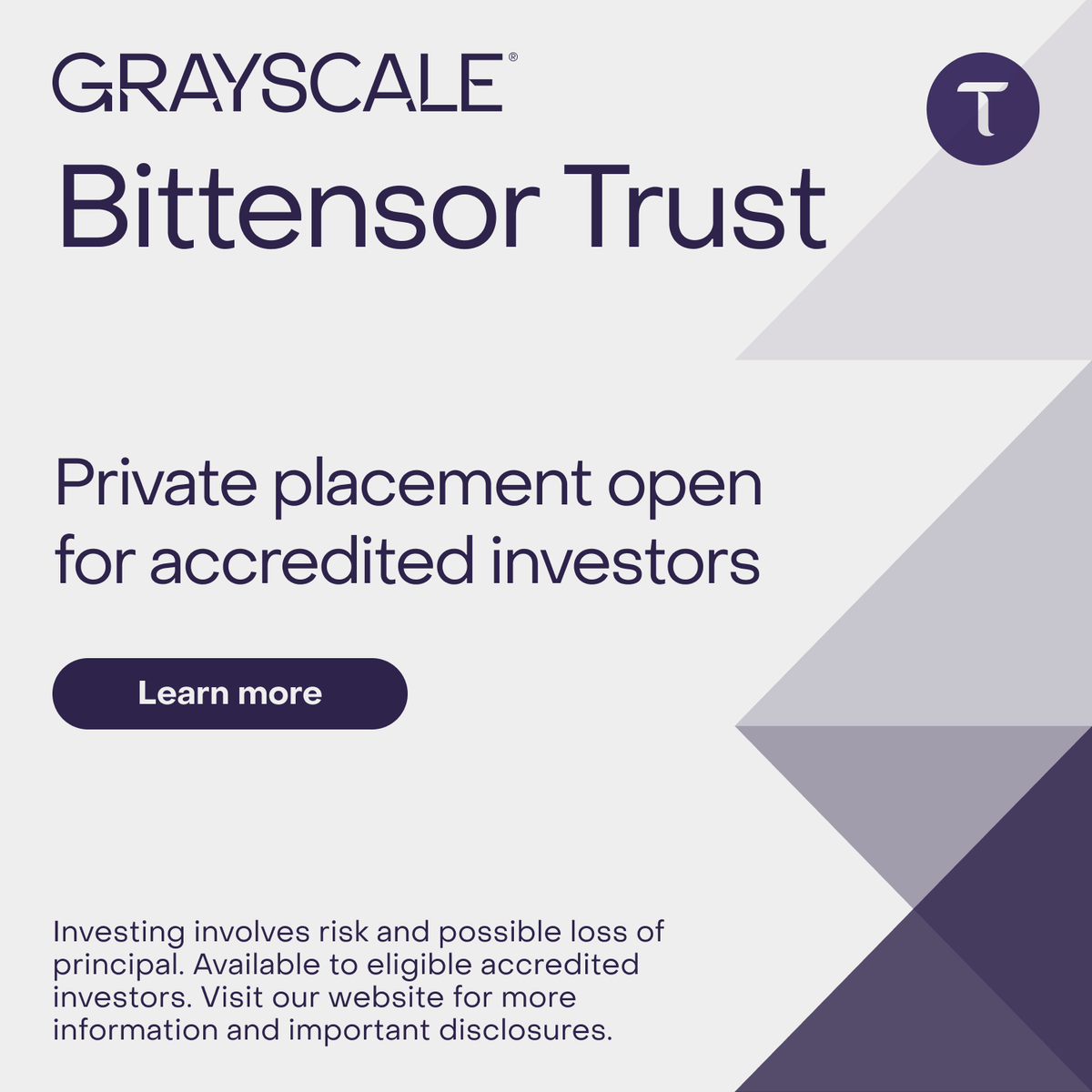 Looking for exposure to $TAO? 
Grayscale Bittensor Trust is one of the only ways to gain exposure to $TAO through a security at NAV* and now open to eligible accredited investors. 

See important disclosures or reach out to us: grayscale.com/crypto-product…