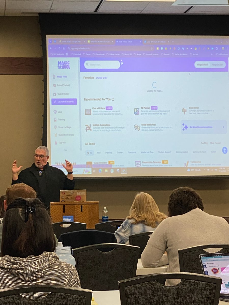 The team at <a href="/bcusd100/">Belvidere School District 100</a> (Mike Bradford, Christy Morgan, &amp; Elin Jacobson) @ #IETC2024 sharing how <a href="/magicschoolai/">MagicSchool AI 💜 🪄✨</a> and other #AI tools help teachers spend their time on higher level activities.