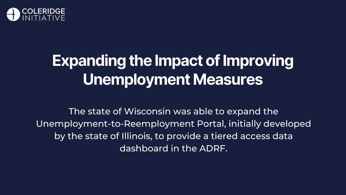 Through the ADRF, the state of Wisconsin was able to expand the Unemployment-to-Reemployment Portal, initially developed by the state of Illinois, to provide a tiered access data dashboard in the ADRF.

#DataForGood