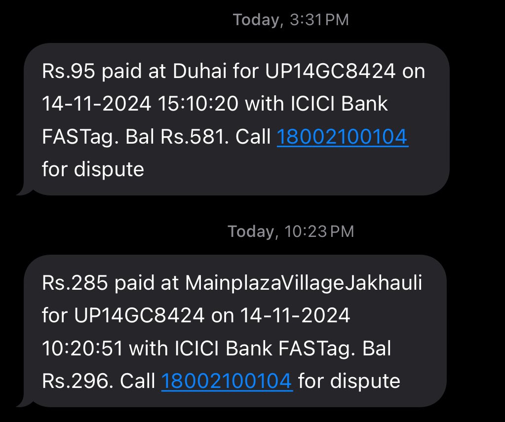 VivekRajput25's tweet photo. @nitin_gadkari
@NHAI_Official 
@FASTag_NETC 
@ICICIBank_Care 

#TollScam
#Scam 

Hi,
Today in morning eastern peripheral toll entry scanner was not working. I entered from Duhai and exited from Kundli.
No toll deducted that time. But now at evening toll deducted 285 replace of 95 https://t.co/funAQnVEe1