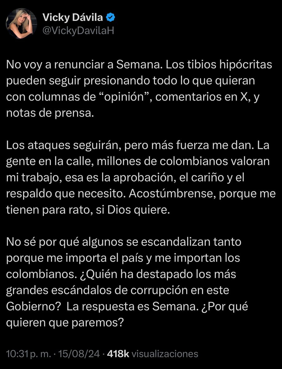 migueldelrioabg's tweet photo. Otra falsedad de la actual candidata. Hace 1 mes advertía que no renunciaría a la revista Semana y nos atacaba cuando presagiábamos su decisión de ser candidata. https://t.co/KQaNaRcPJX