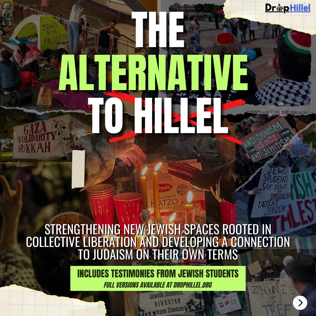 drophillel's tweet photo. The Alternative to Hillel: strengthening new Jewish spaces rooted in collective liberation, and developing a connection to Judaism on their own terms. 🧄
THREAD: https://t.co/AgIgTPMR5F