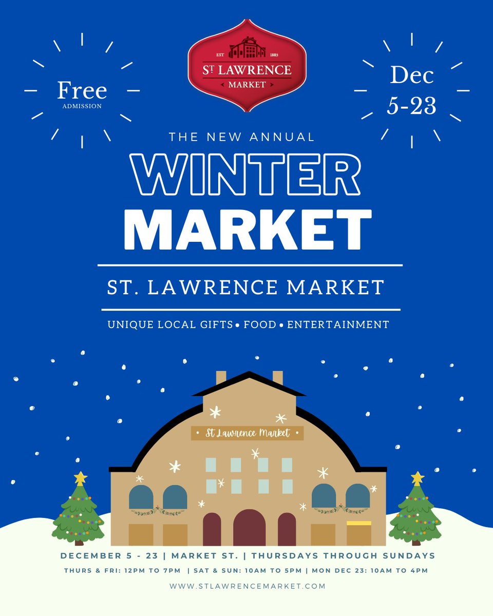 🚨New market alert!🚨
 
This holiday season, St. Lawrence Market is bringing the community together for a new annual Winter Market, running from December 5th to 23rd.