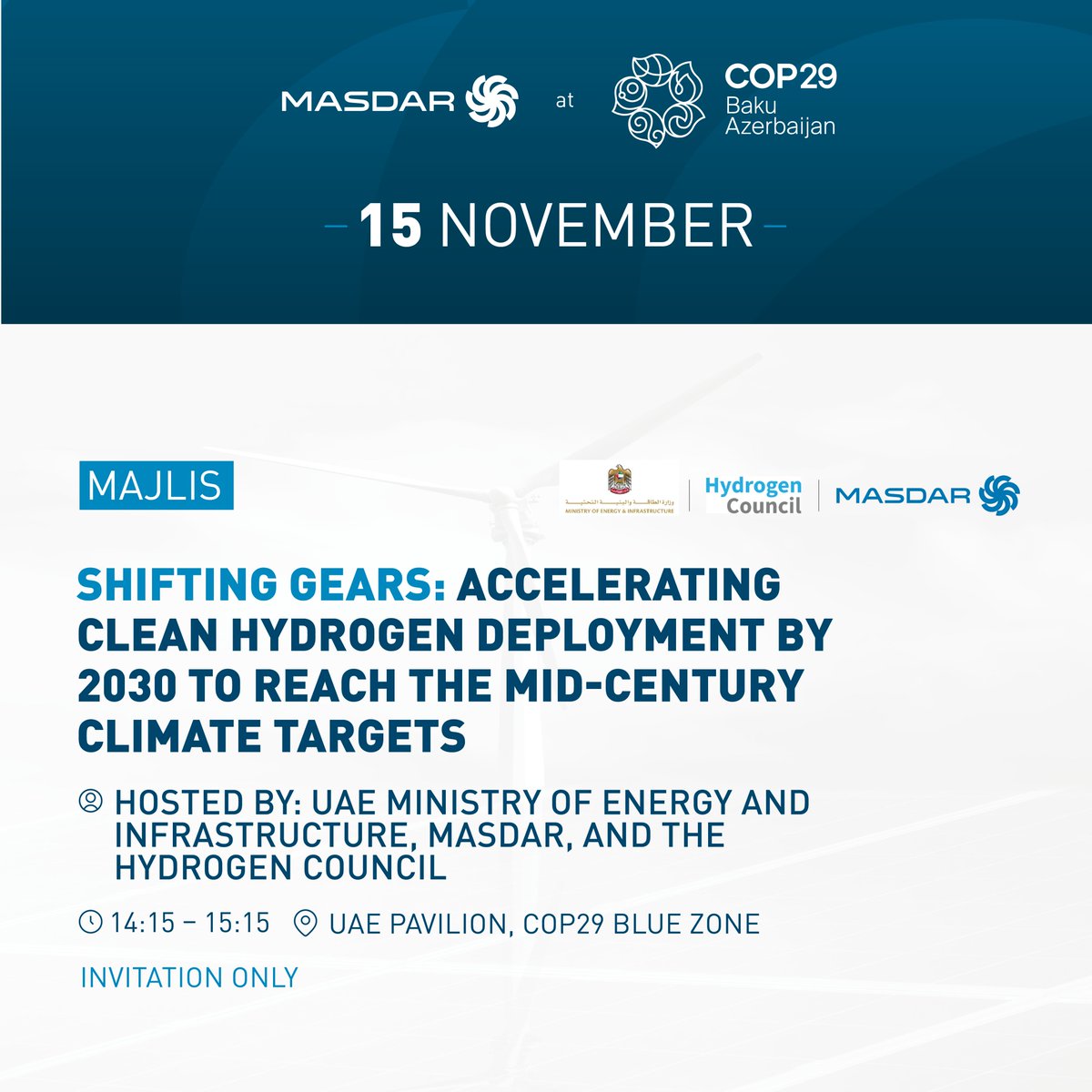 Masdar (@masdar) on Twitter photo As part of our dynamic program at the #UAE Pavilion at #COP29Azerbaijan, stay tuned for tomorrow’s insightful session hosted by #Masdar, the UAE Ministry of Energy and Infrastructure (<a href="/MOEIUAE/">وزارة الطاقة والبنية التحتية</a>), and the <a href="/HydrogenCouncil/">Hydrogen Council</a>.
Titled “Shifting Gears: Accelerating Clean Hydrogen As part of our dynamic program at the #UAE Pavilion at #COP29Azerbaijan, stay tuned for tomorrow’s insightful session hosted by #Masdar, the UAE Ministry of Energy and Infrastructure (<a href="/MOEIUAE/">وزارة الطاقة والبنية التحتية</a>), and the <a href="/HydrogenCouncil/">Hydrogen Council</a>.
Titled “Shifting Gears: Accelerating Clean Hydrogen