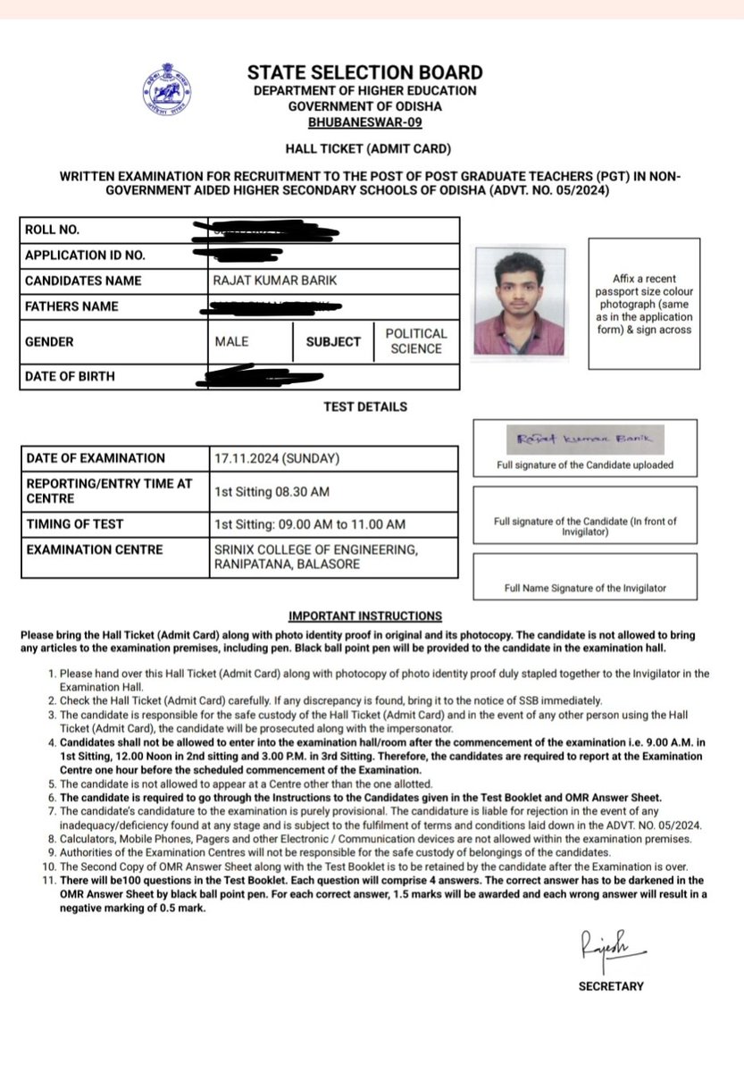 Rajatkumar_only's tweet photo. Sir/mam
I Rajat Kumar Barik from Balasore.
I am applying for the post -Traffic constable and SSB PGT But the test exam will held in the same day on 17.11.2024
How can I attempt both exam .I am calling to office number since 2 day but not responding .
So slove the problem .. https://t.co/QQPkOrzc8d