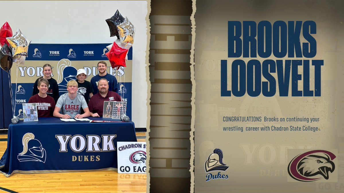 Tyler Herman (@yorkdukesad) on Twitter photo Congrats to Brooks Loosvelt on signing his letter of intent to compete in Wrestling at Chadron State College. Best of luck at the next level, Brooks! <a href="/YorkDukeWrestle/">York Boys Wrestling</a> #yorkdukes Congrats to Brooks Loosvelt on signing his letter of intent to compete in Wrestling at Chadron State College. Best of luck at the next level, Brooks! <a href="/YorkDukeWrestle/">York Boys Wrestling</a> #yorkdukes