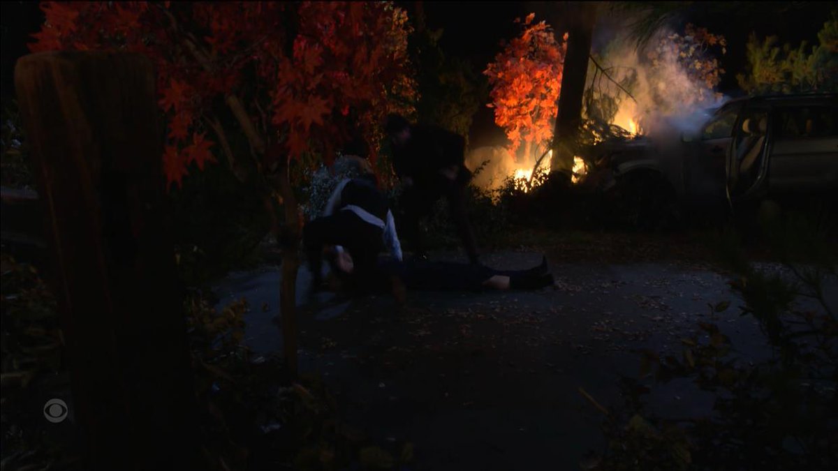 KingMinos777's tweet photo. Chance and Nicholas pull Phyllis from the burning car.
#YR #YR13K #CliffhangerThursday https://t.co/h6YBtg60lV