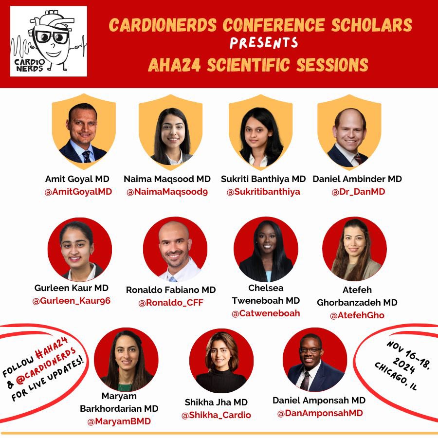 Sukriti Banthiya, MD (@sukritibanthiya) on Twitter photo 📣 FOMO on #AHA24? Catch all the🫀🗞️highlights from the CardioNerds Conference Scholars by following <a href="/CardioNerds/">CardioNerds</a> & #AHA24👩⚕️👨⚕️
<a href="/AmitGoyalMD/">Amit Goyal MD MAS</a> <a href="/Dr_DanMD/">Daniel Ambinder, MD</a> <a href="/NaimaMaqsood9/">Naima Maqsood</a> <a href="/Gurleen_Kaur96/">Gurleen Kaur, MD</a> <a href="/Ronaldo_CFF/">Ronaldo Correa Fabiano</a> <a href="/catweneboah/">Chelsea Amo Tweneboah, MD</a> <a href="/AtefehGho/">Atefeh Ghorbanzadeh</a> <a href="/MaryamBMD/">Maryam Barkhordarian</a> <a href="/Shikha_Cardio/">Shikha Jha MD, CPPS, CPHQ🫀</a> <a href="/DanAmponsahMD/">Daniel K Amponsah, MD</a> 📣 FOMO on #AHA24? Catch all the🫀🗞️highlights from the CardioNerds Conference Scholars by following <a href="/CardioNerds/">CardioNerds</a> & #AHA24👩⚕️👨⚕️
<a href="/AmitGoyalMD/">Amit Goyal MD MAS</a> <a href="/Dr_DanMD/">Daniel Ambinder, MD</a> <a href="/NaimaMaqsood9/">Naima Maqsood</a> <a href="/Gurleen_Kaur96/">Gurleen Kaur, MD</a> <a href="/Ronaldo_CFF/">Ronaldo Correa Fabiano</a> <a href="/catweneboah/">Chelsea Amo Tweneboah, MD</a> <a href="/AtefehGho/">Atefeh Ghorbanzadeh</a> <a href="/MaryamBMD/">Maryam Barkhordarian</a> <a href="/Shikha_Cardio/">Shikha Jha MD, CPPS, CPHQ🫀</a> <a href="/DanAmponsahMD/">Daniel K Amponsah, MD</a>